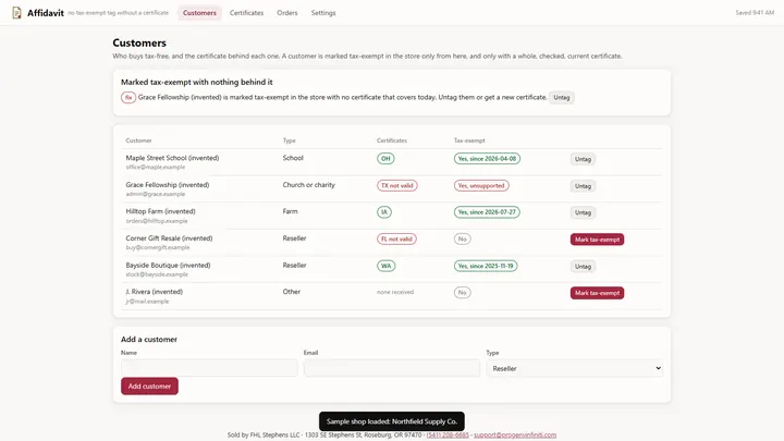 Affidavit - its main screen