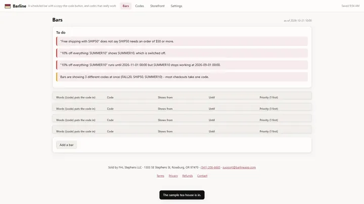 Barline - its main screen