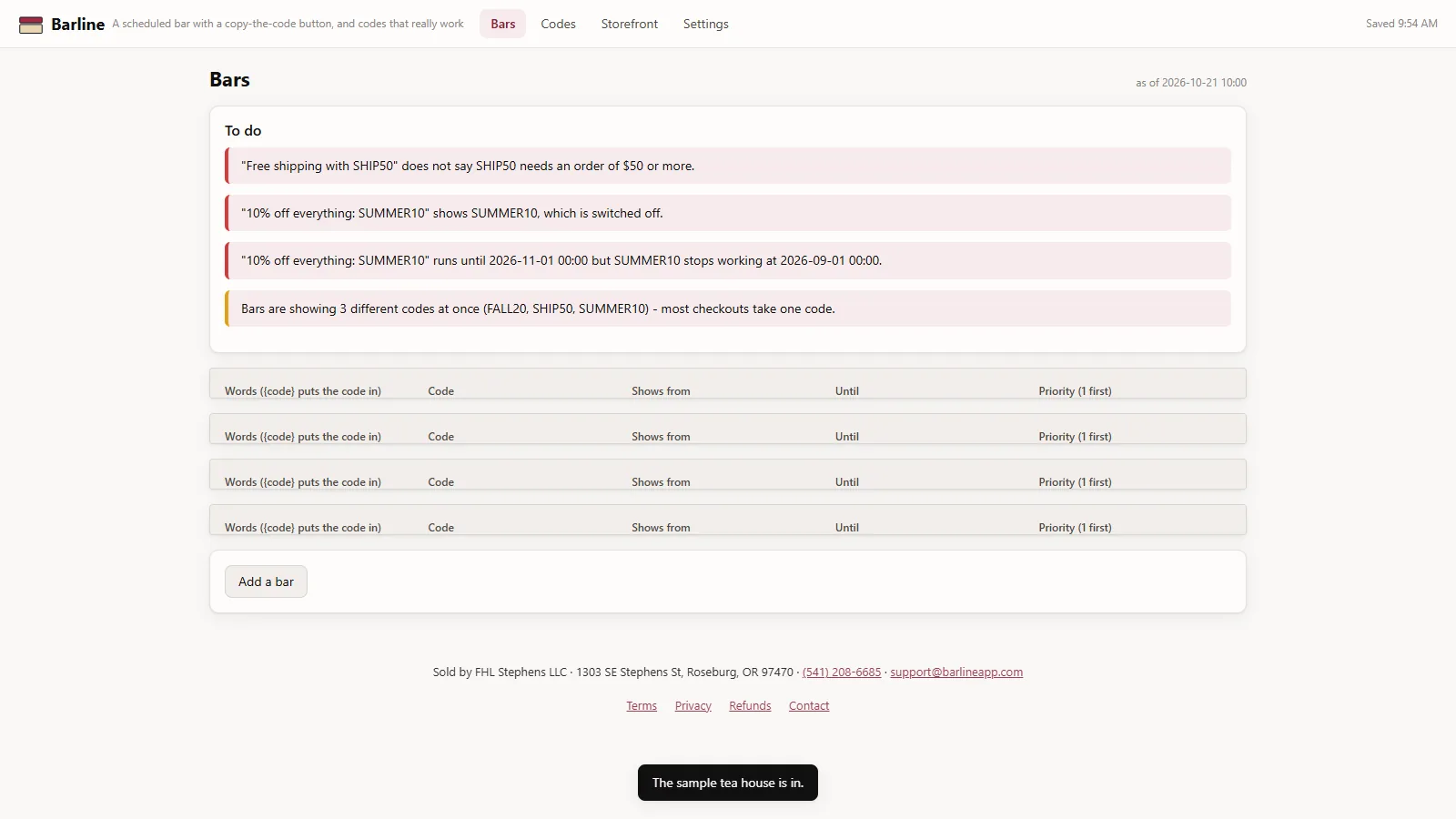 Barline - its main screen
