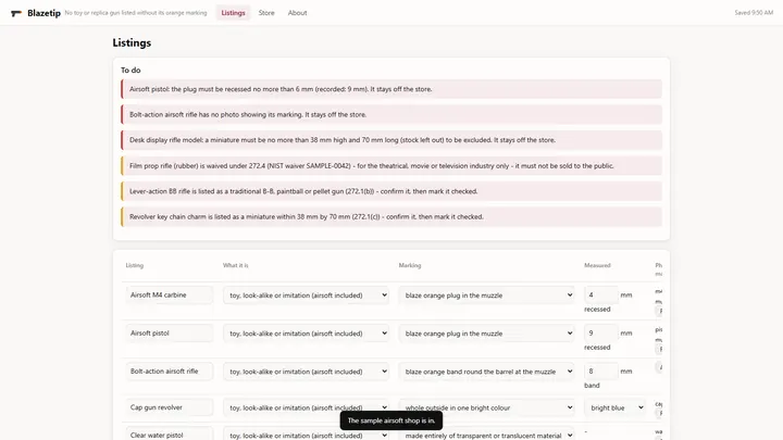 Blazetip - its main screen
