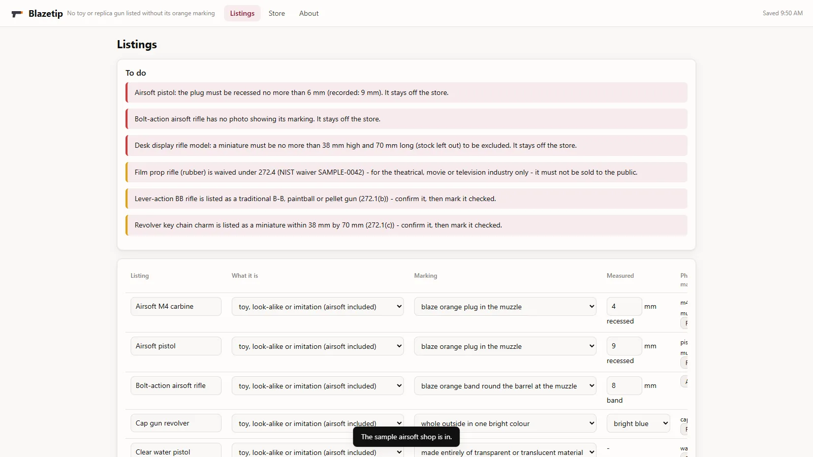 Blazetip - its main screen