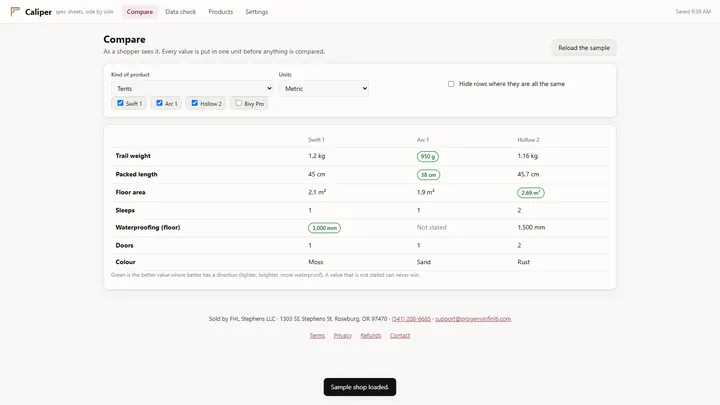 Caliper - its main screen