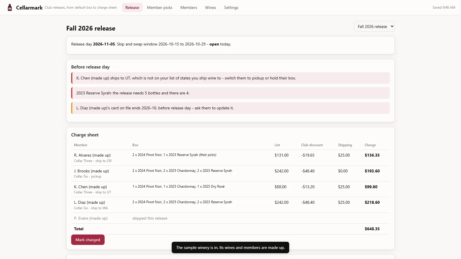 Cellarmark - its main screen