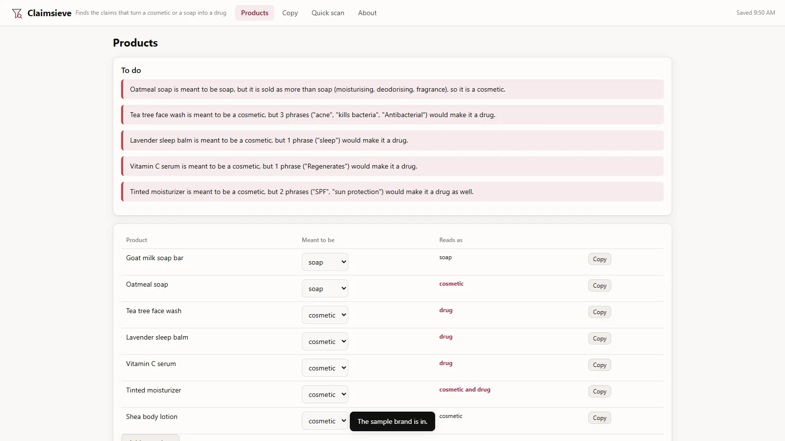 Claimsieve - its main screen