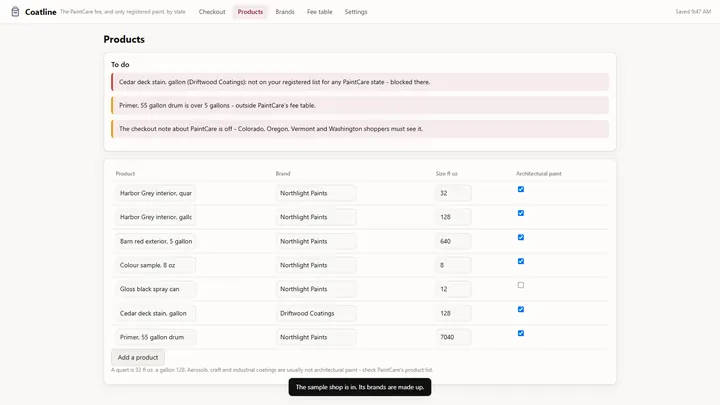 Coatline - its main screen