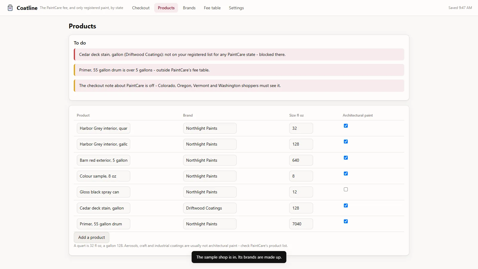 Coatline - its main screen