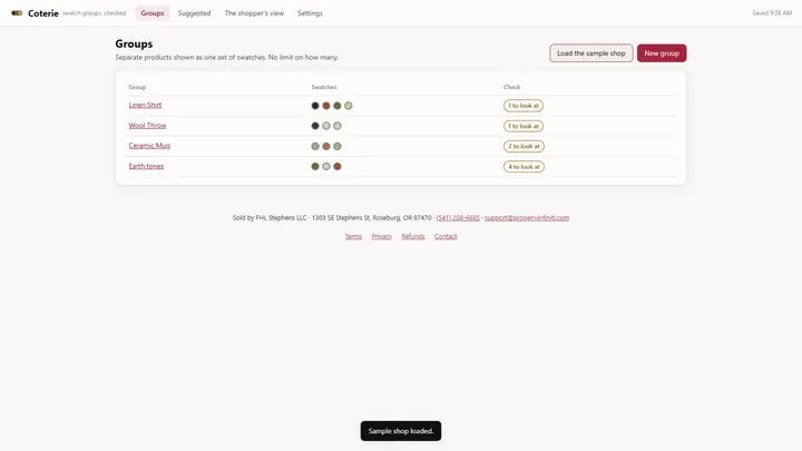 Coterie - its main screen