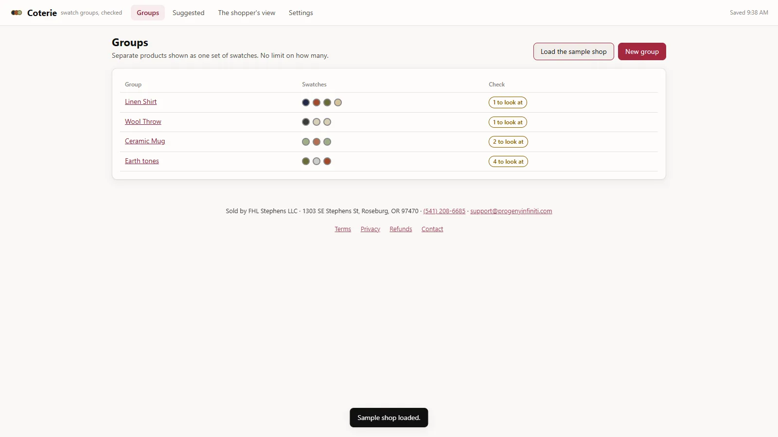 Coterie - its main screen