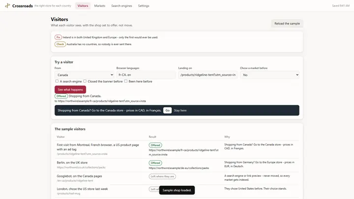Crossroads, one of the storefront & catalogue apps