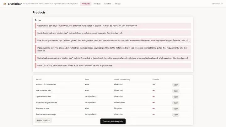 Crumbclear - its main screen