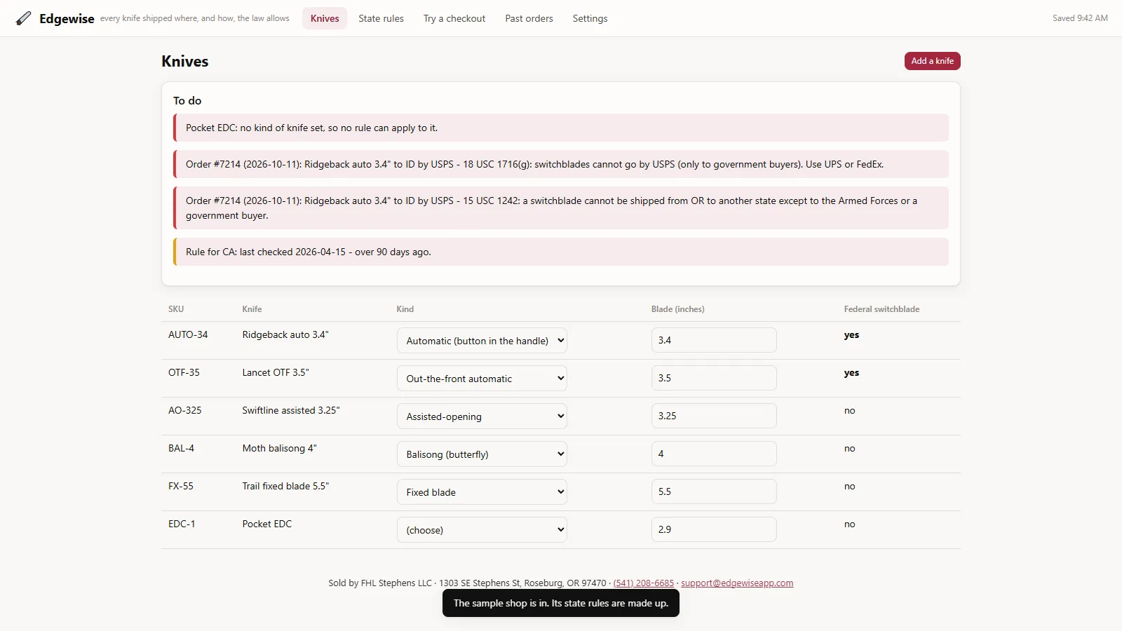 Edgewise - its main screen