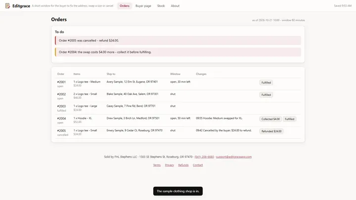 Editgrace - its main screen