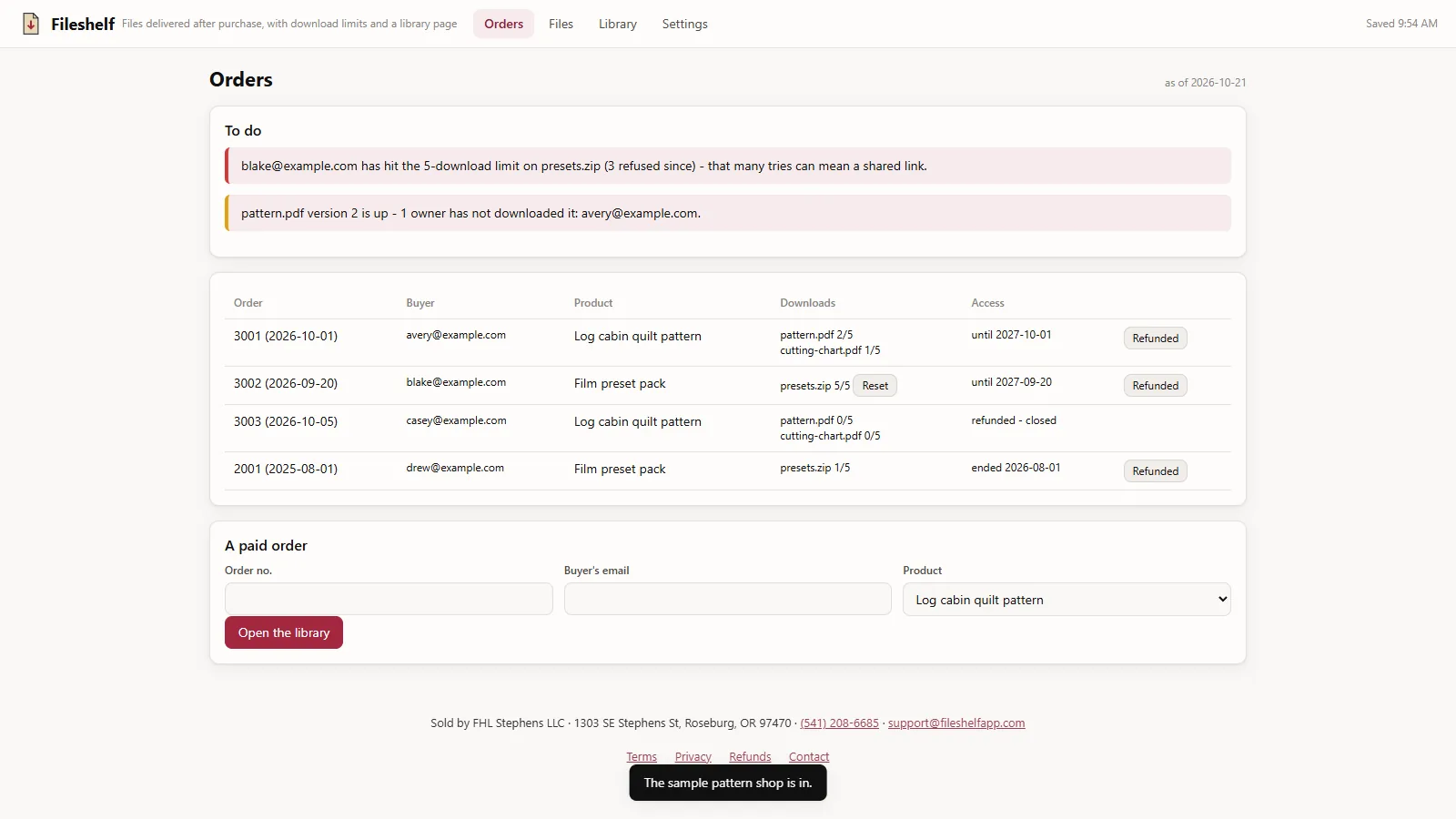 Fileshelf - its main screen