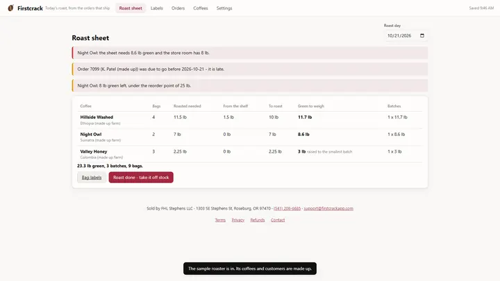 Firstcrack - its main screen