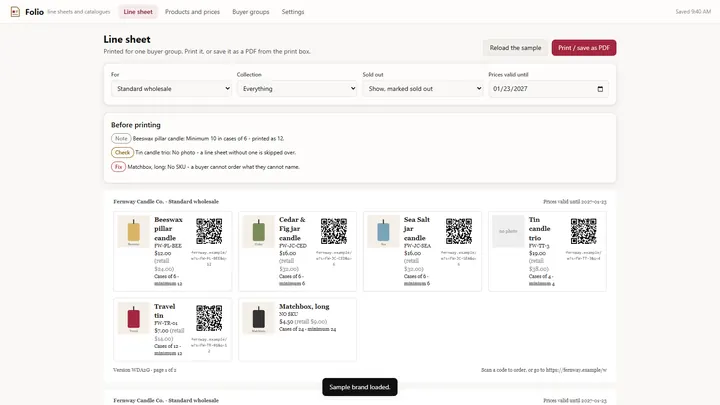 Folio - its main screen