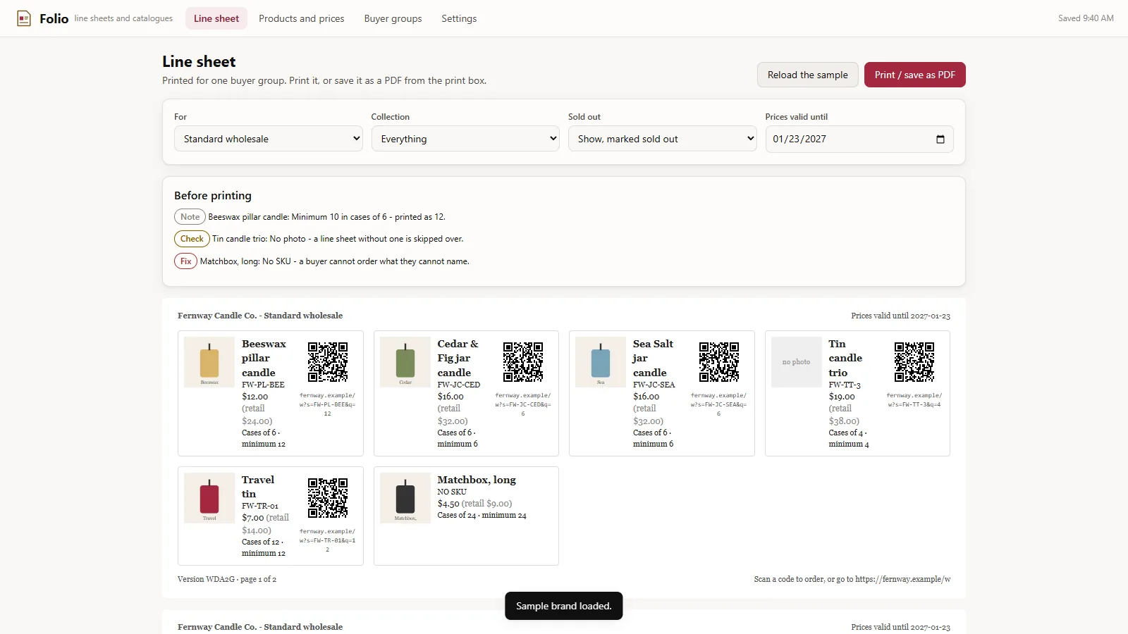 Folio - its main screen