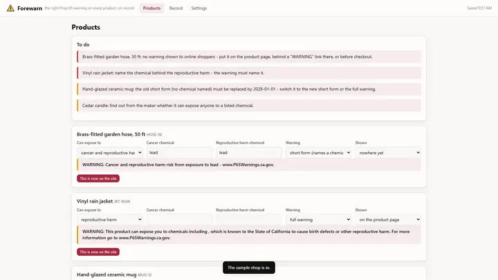 Forewarn - its main screen