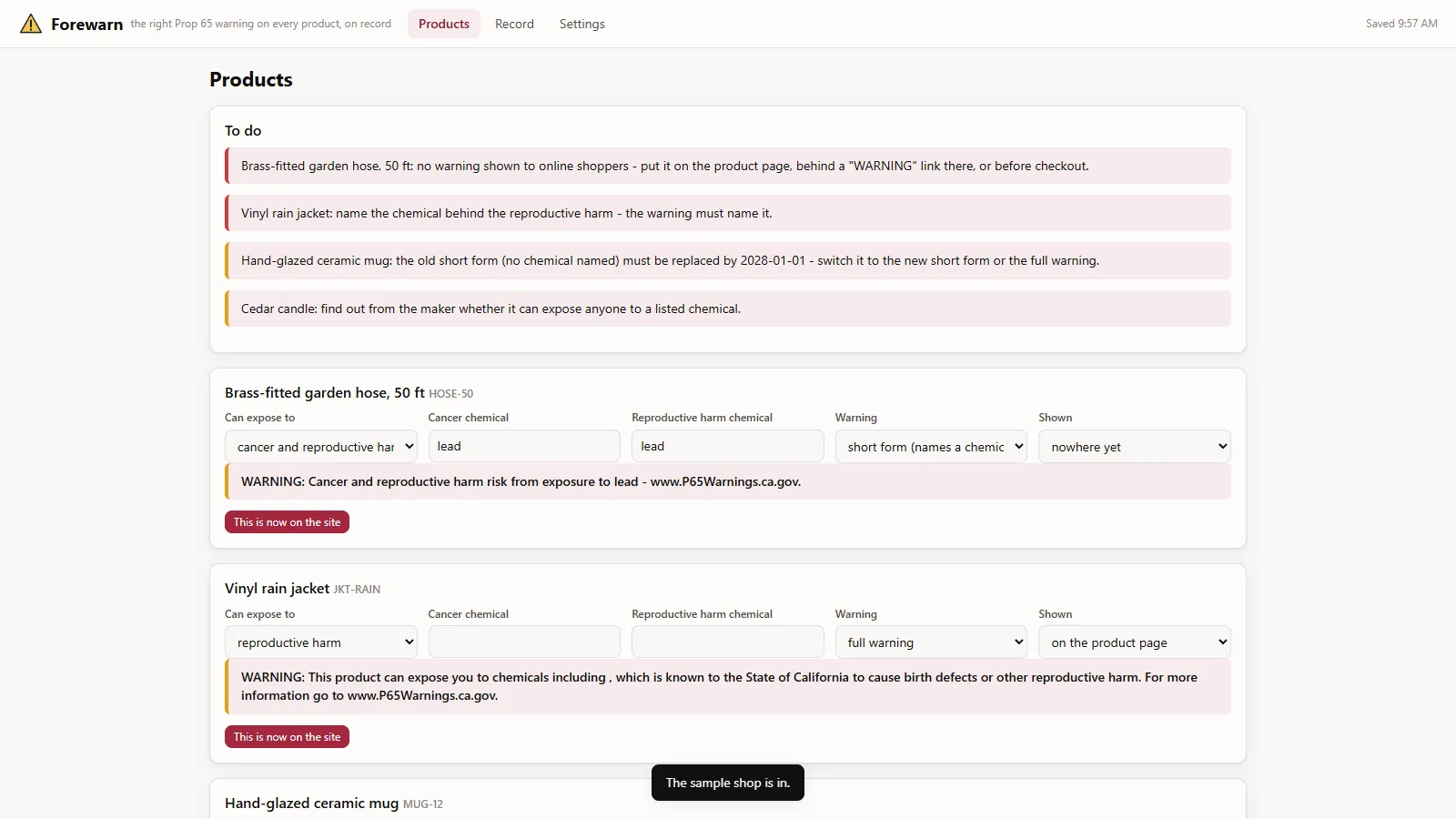 Forewarn - its main screen
