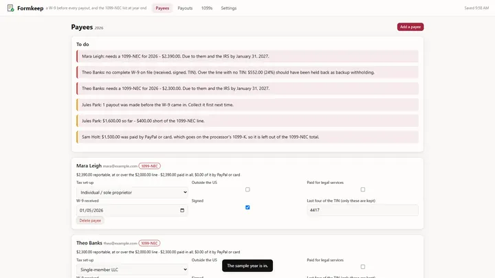Formkeep - its main screen