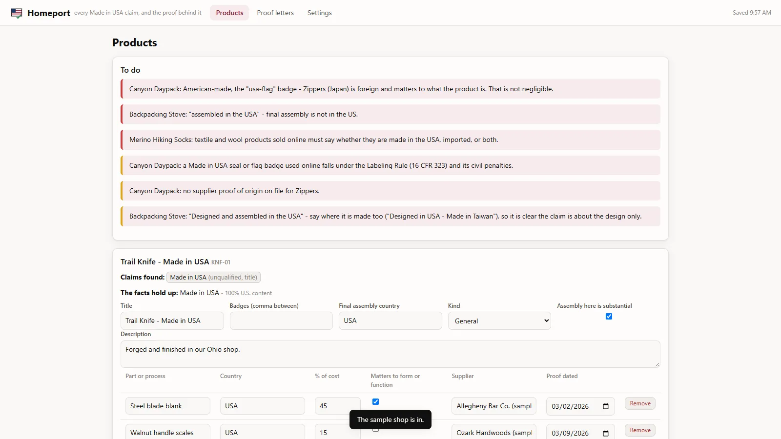 Homeport - its main screen