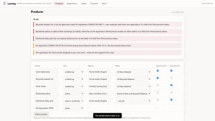 Lawtag - its main screen