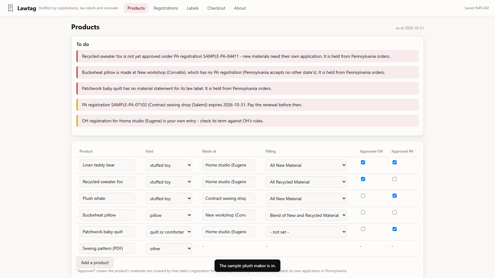 Lawtag - its main screen