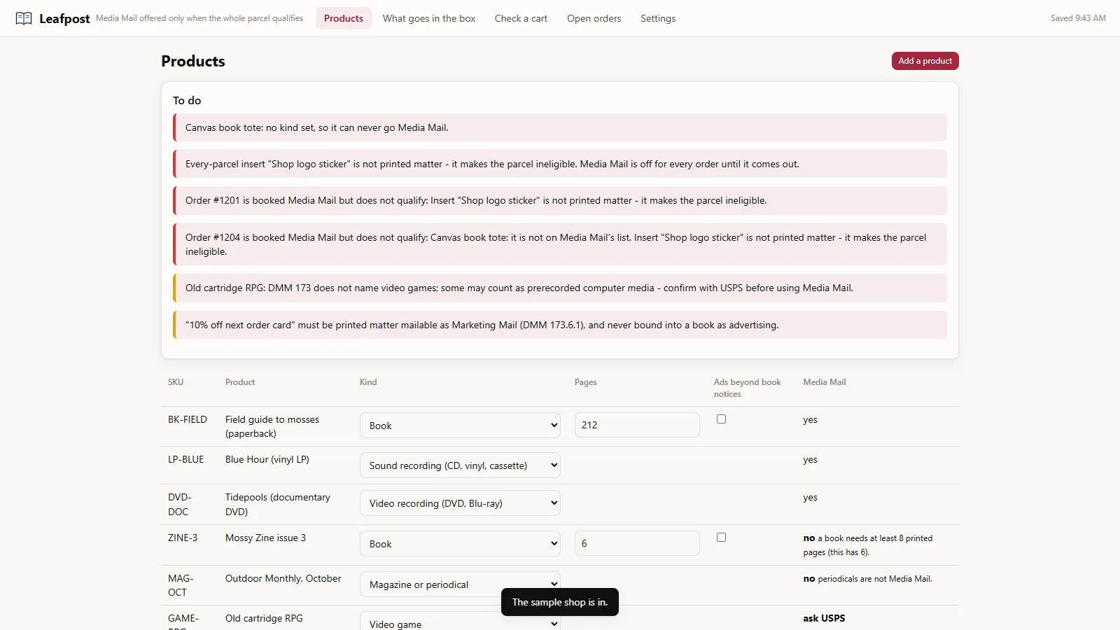 Leafpost - its main screen