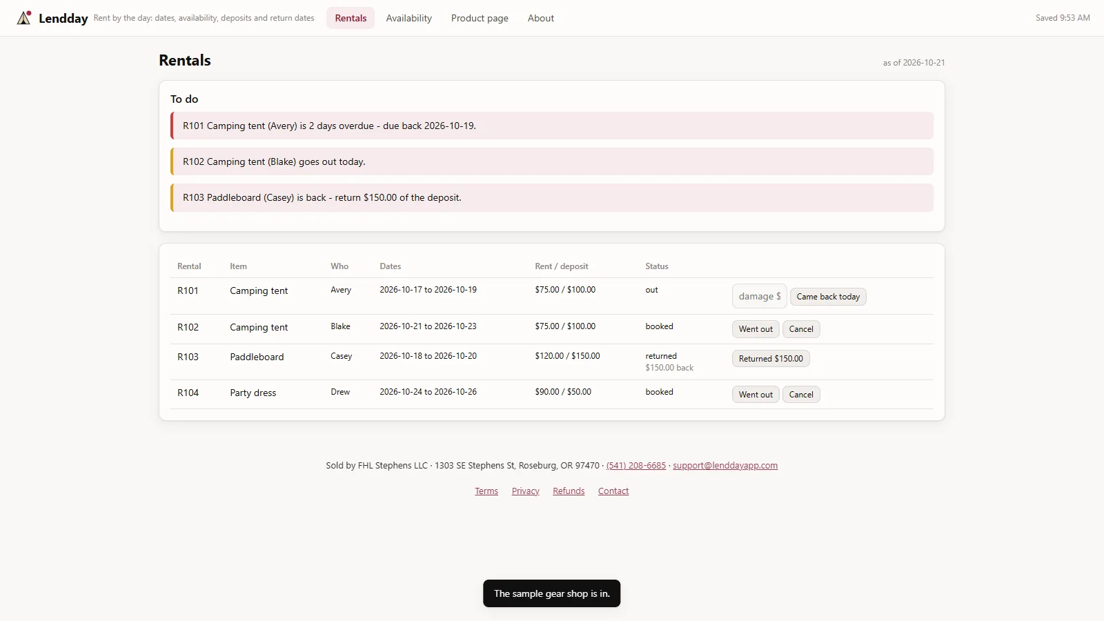 Lendday - its main screen