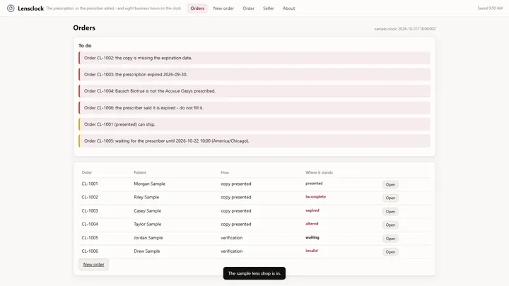 Lensclock - its main screen