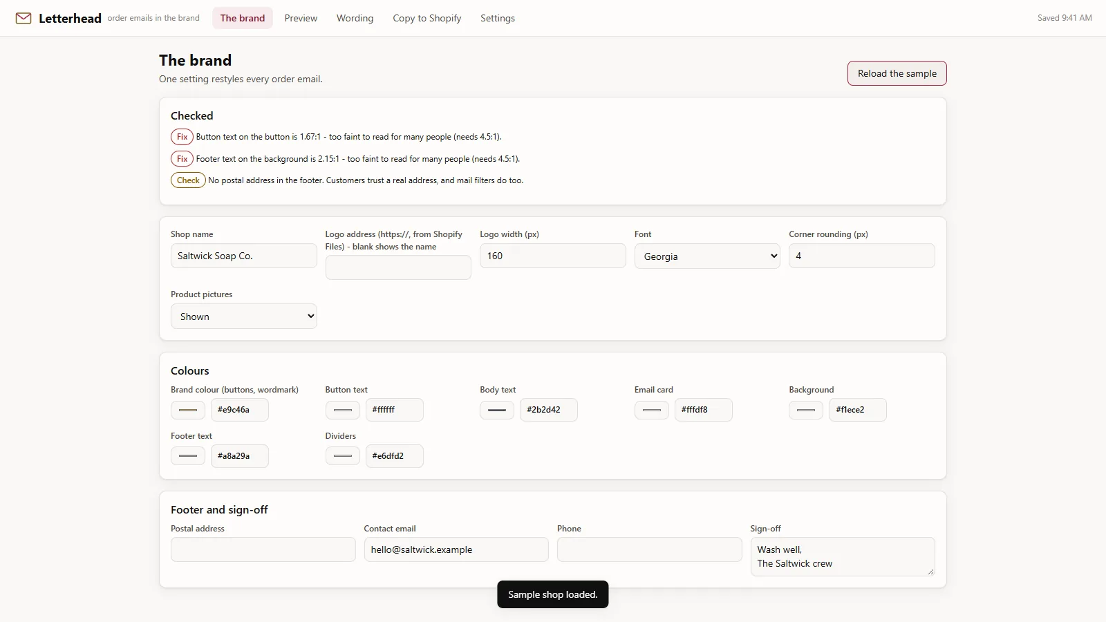 Letterhead - its main screen