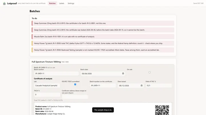 Lotproof - its main screen