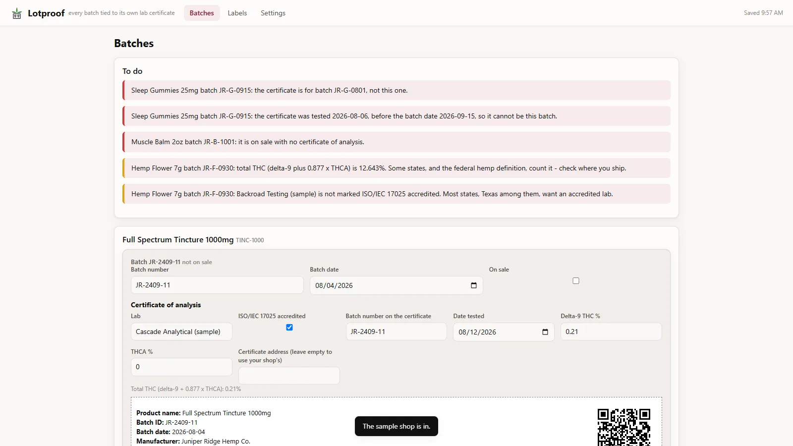 Lotproof - its main screen