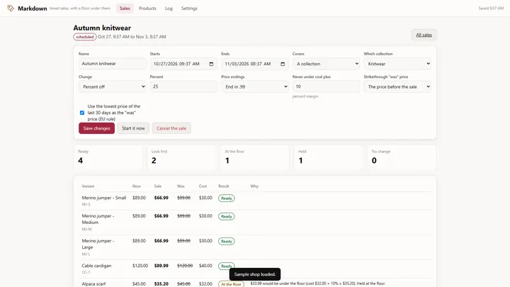 Markdown - its main screen