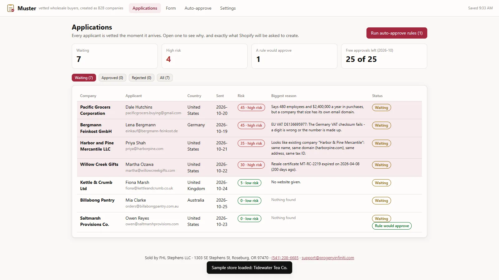 Muster - its main screen