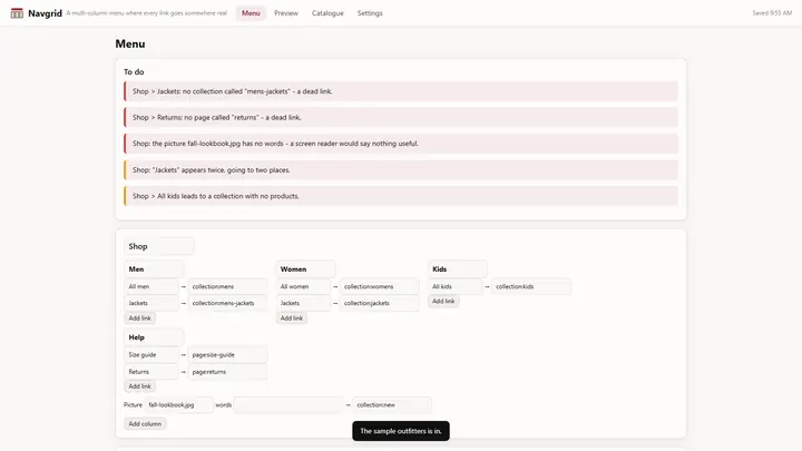 Navgrid - its main screen
