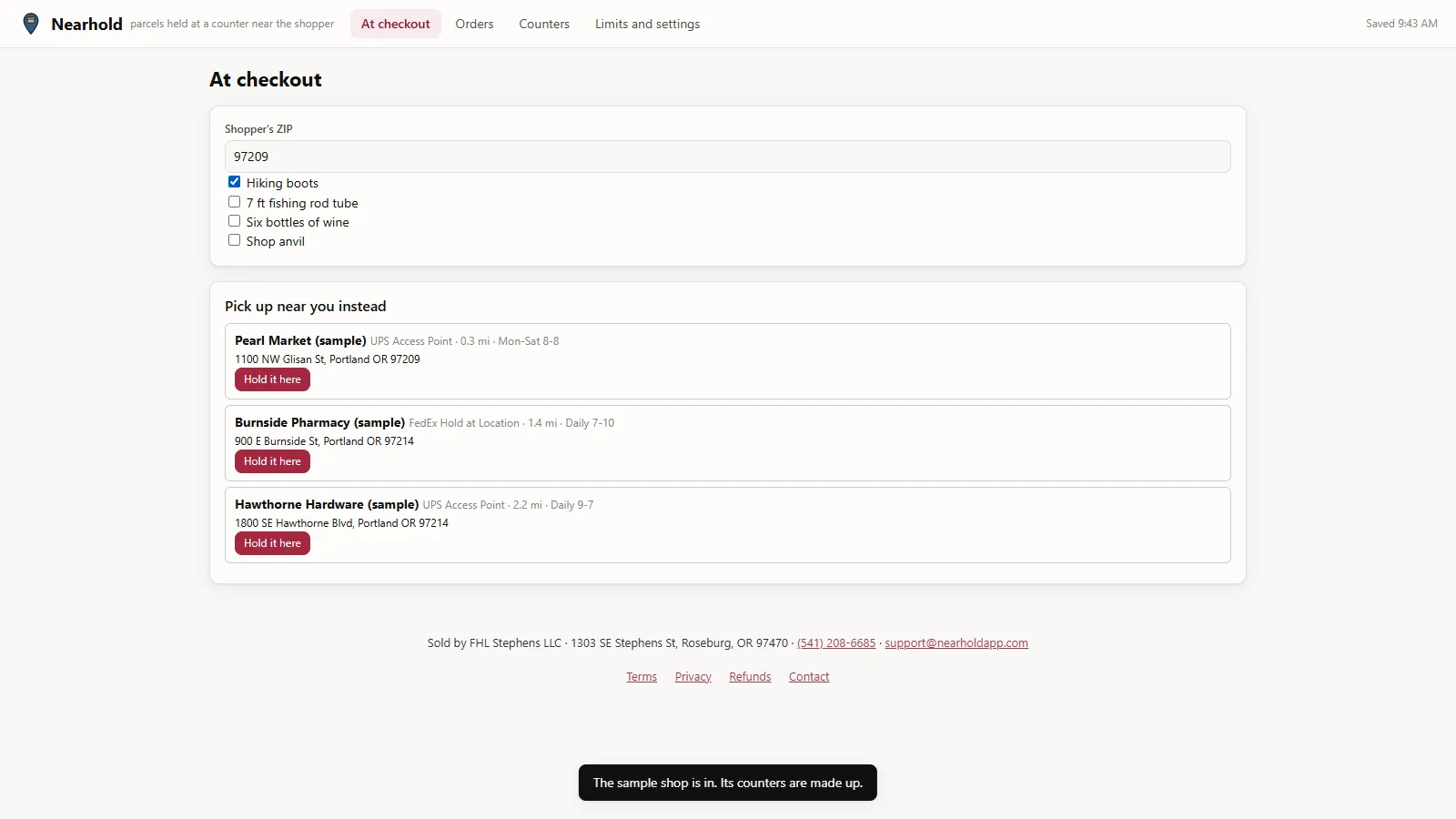 Nearhold - its main screen