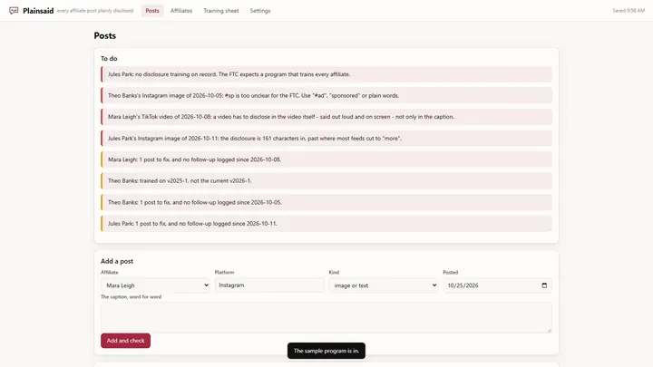 Plainsaid - its main screen
