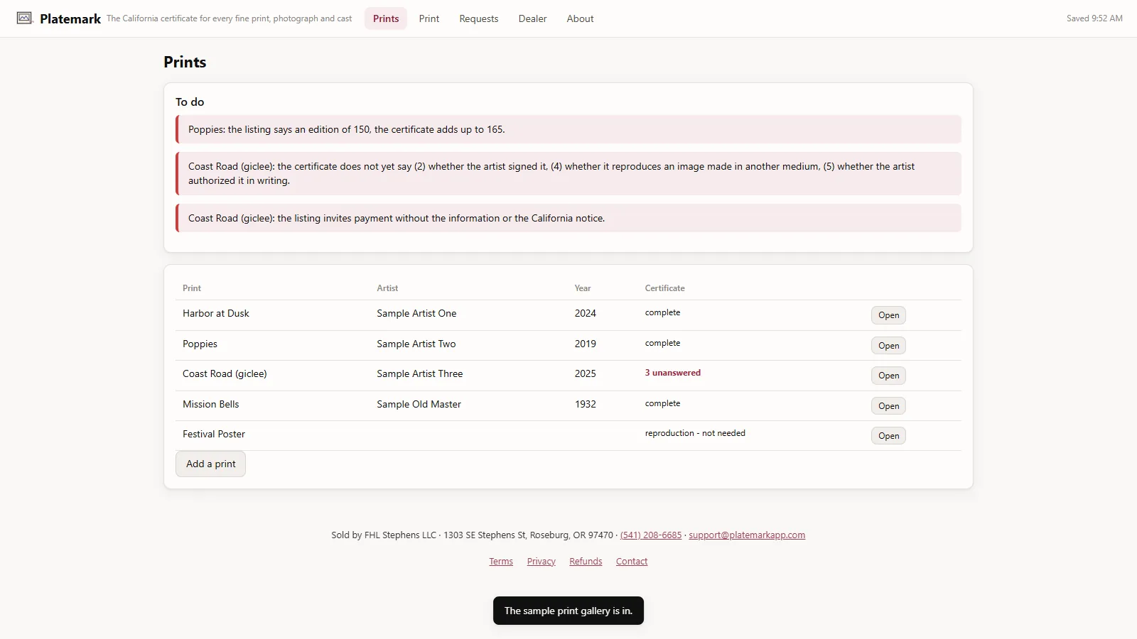 Platemark - its main screen
