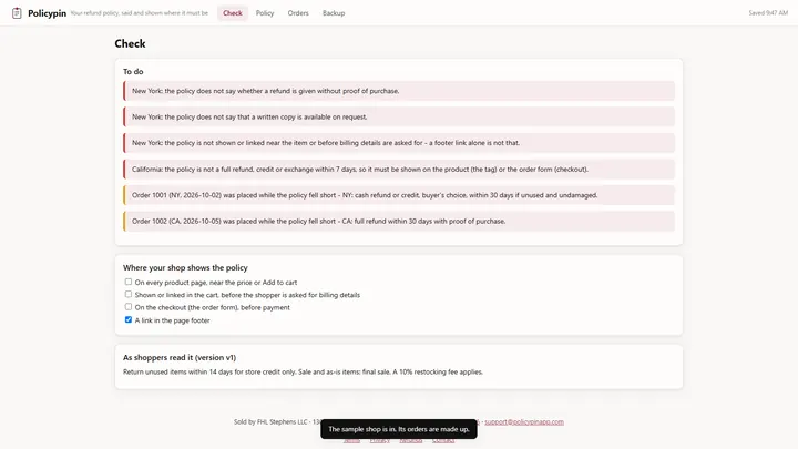 Policypin - its main screen