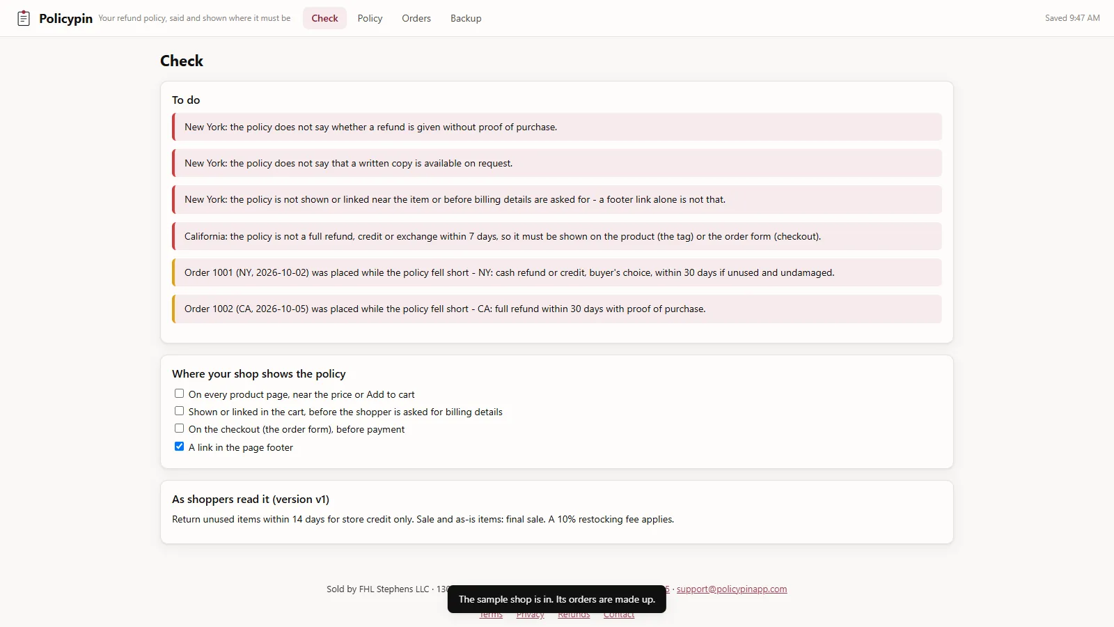 Policypin - its main screen