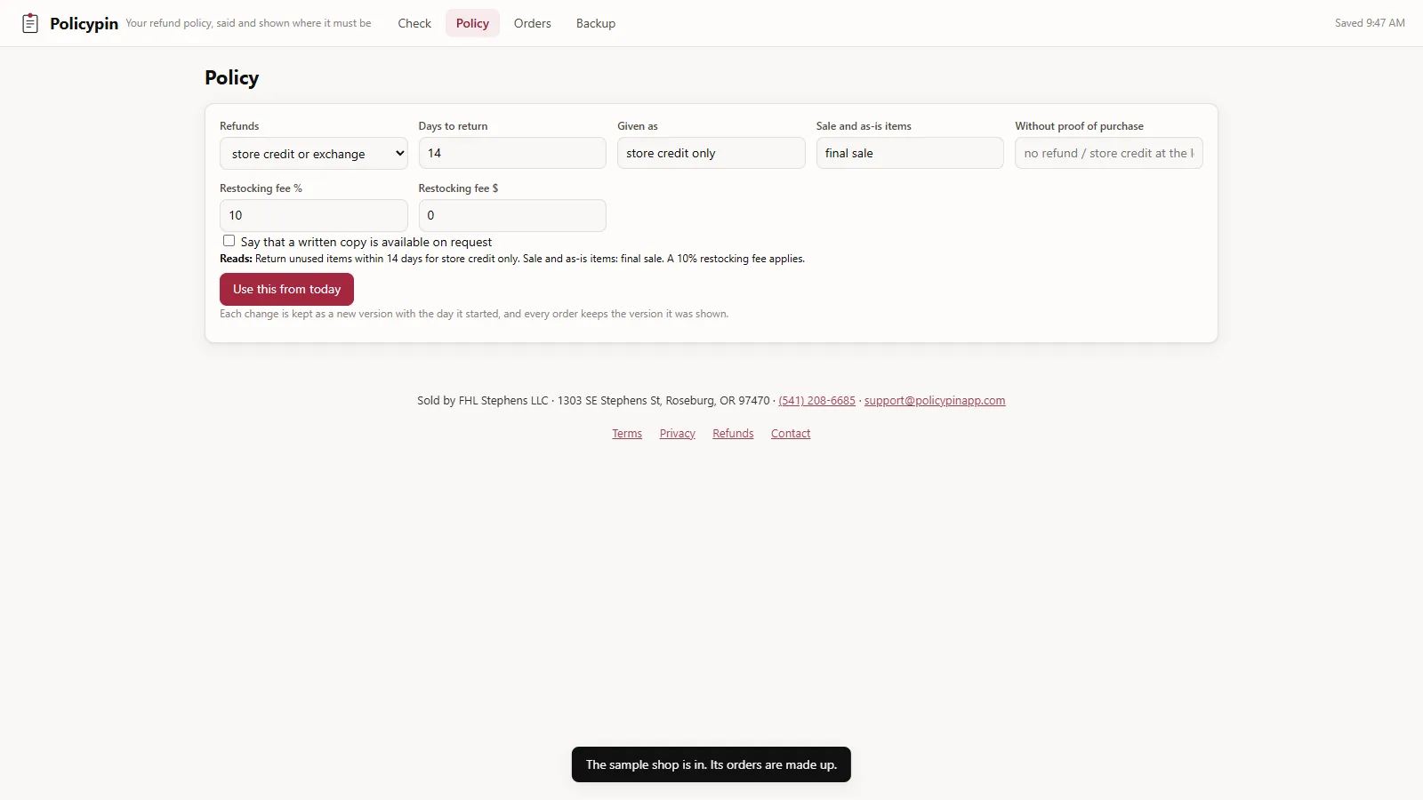 Policypin - screen 2