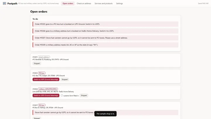 Postpath - its main screen