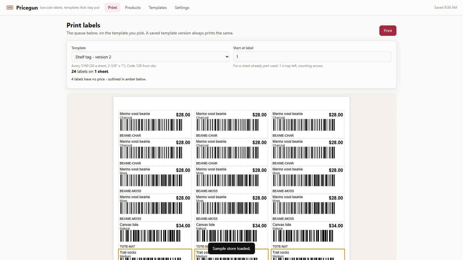 Pricegun - its main screen