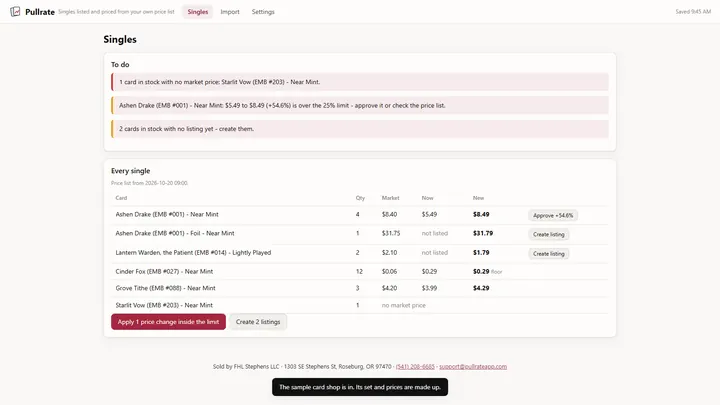 Pullrate - its main screen