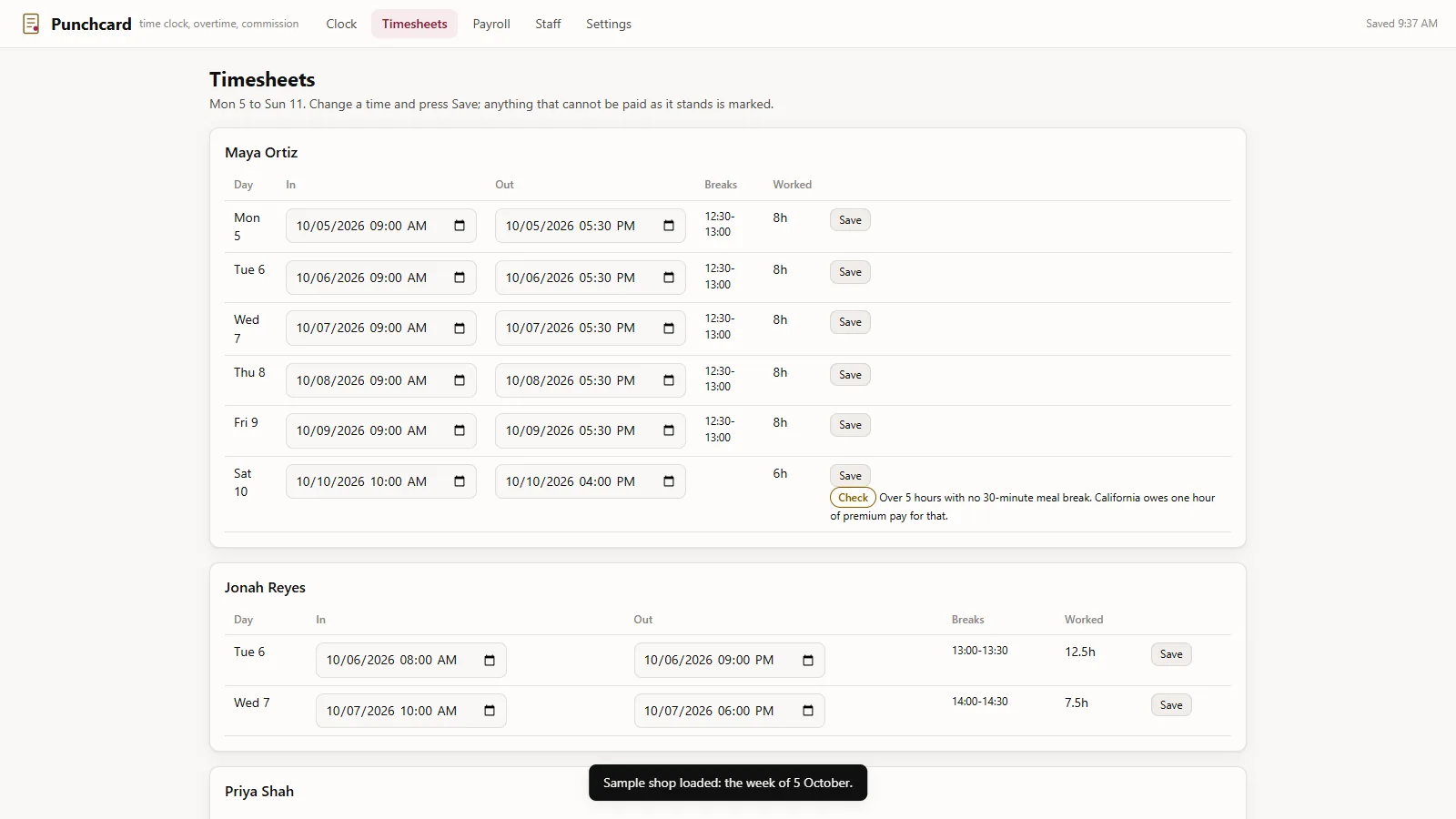 Punchcard - screen 3
