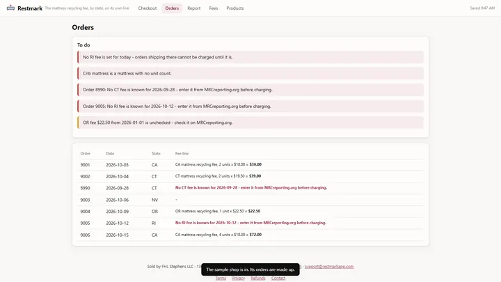 Restmark - its main screen