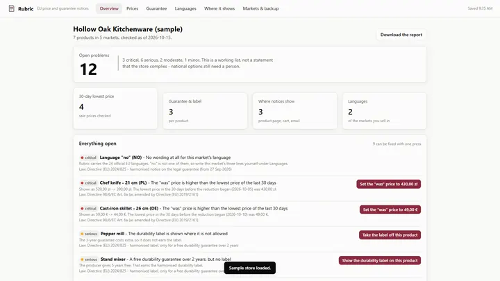 Rubric, one of the product claims & labels apps