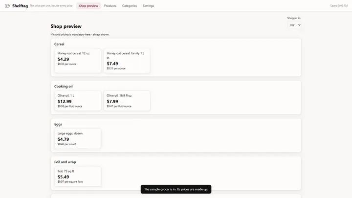 Shelftag - its main screen