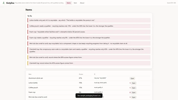 Sixtyline - its main screen