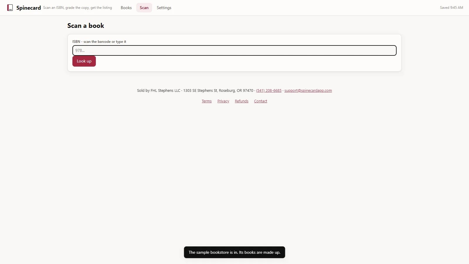 Spinecard - screen 2